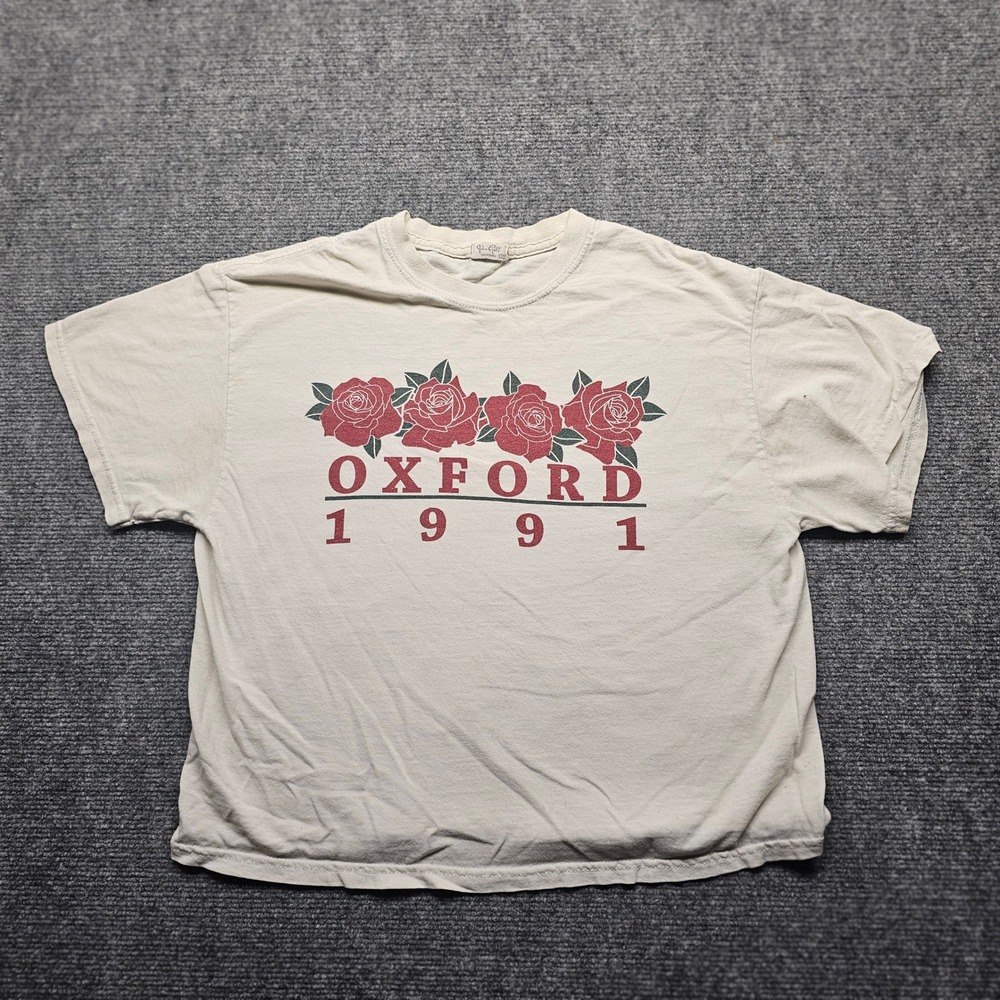 John Galt Brandy Melville Oxford 1991 Rose Graphic Tee Cream OS Short Sleeve